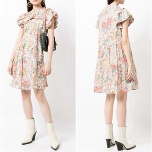 Sea New York Ines Floral Ruffle Mini Dress Cottagecore Pastel Size 2